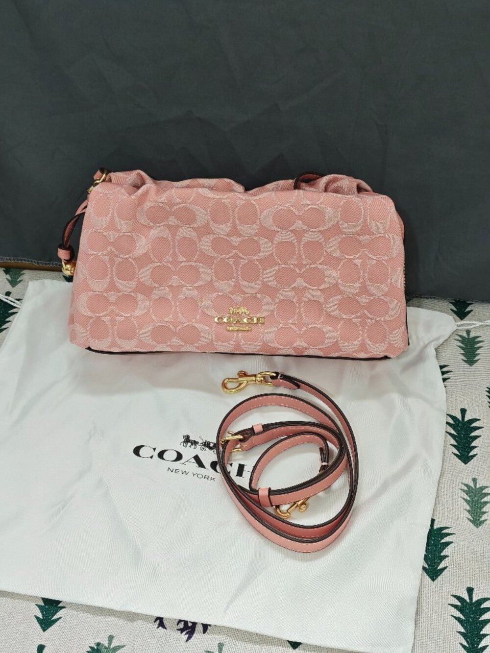 Coach Pink Signature Jacquard Shoulder Bag With Detachable Strap
